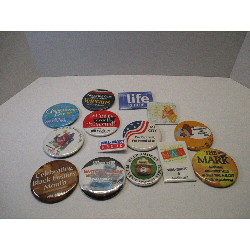 Vintage Walmart Employee Pins Buttons Lot Of 14
